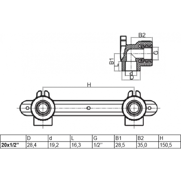 Планка монтажная ВР 20х1/2" KOER