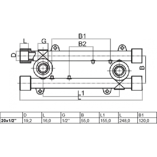Планка монтажная проходная ВР 20х1/2" KOER
