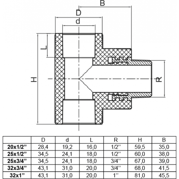 Тройник НР 32х1&quot; KOER