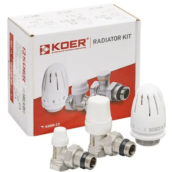 Комплект кранов угловых радиаторных с термоголовкой KOER SET-11 1/2"x1/2"