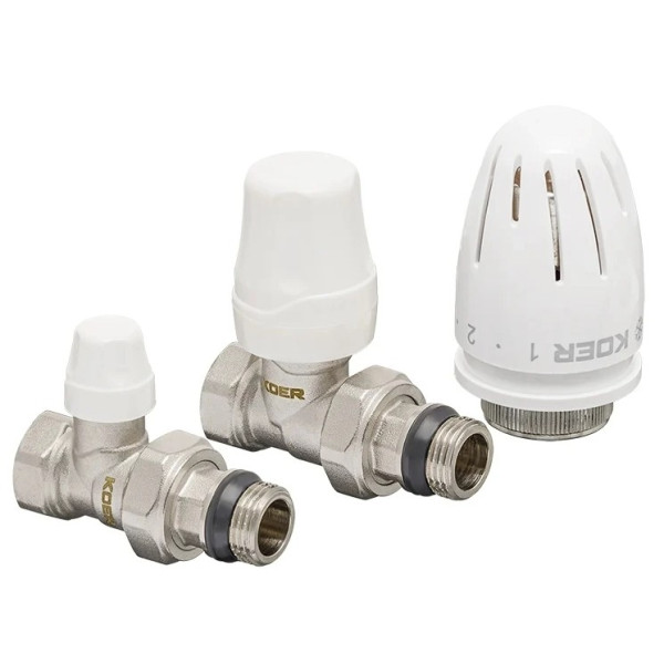 Комплект кранов радиаторных прямых с термоголовкой KOER SET-12 1/2"x1/2"