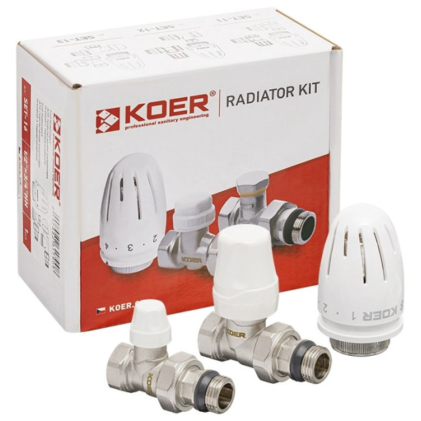Комплект кранов радиаторных прямых с термоголовкой KOER SET-12 1/2"x1/2"