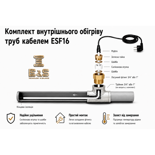 Греющий кабель в водопроводную трубу ESF16 13 метров