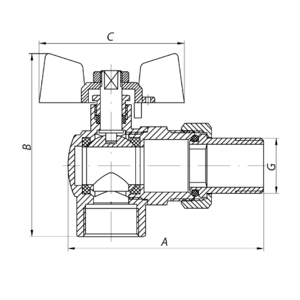 Кран кульовий кутовий з американкою 3/4" KOER KR0018
