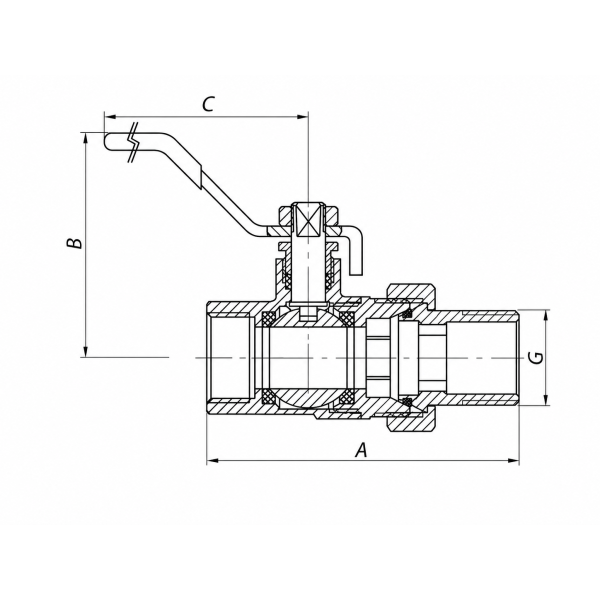 Кран кульовий з американкою 1 1/2" KOER KR5664, ручка-важіль
