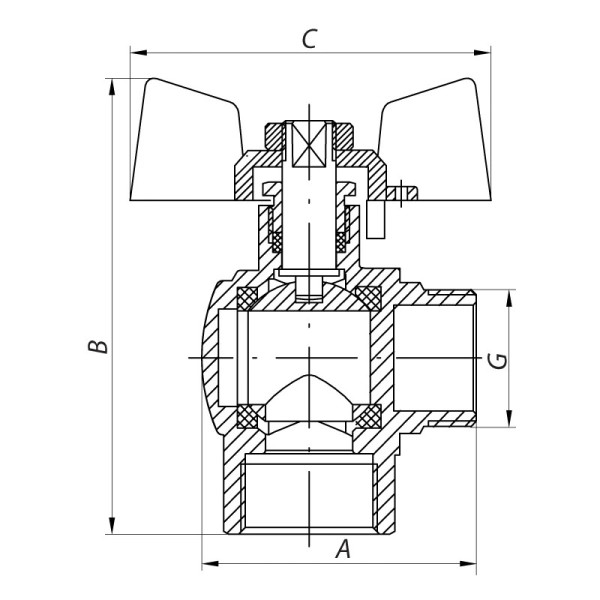 Кран шаровой латунный угловой 1/2" ГШ KOER KR2805