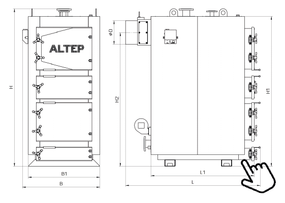 Конструкція Твердопаливний котел Альтеп Duo Uni Plus
