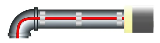 Монтаж греющего кабеля вдоль трубы в виде прямой линии