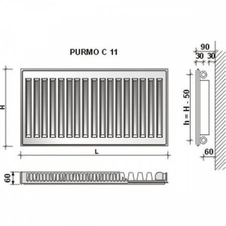Стальной радиатор Purmo 500x400 мм, 11 тип нижнее